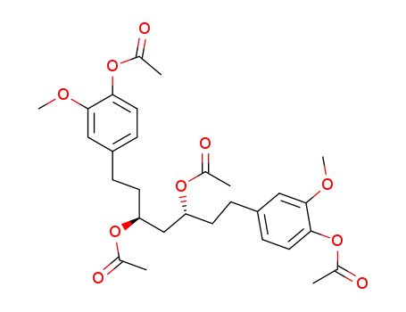 Molecular Structure of 135308-89-3 (Acetic acid 4-[(3S,5R)-3,5-diacetoxy-7-(4-acetoxy-3-methoxy-phenyl)-heptyl]-2-methoxy-phenyl ester)
