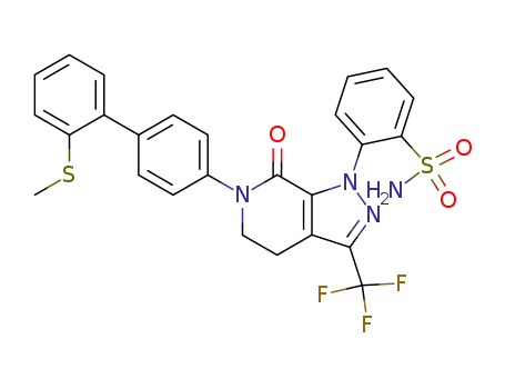 Molecular Structure of 885022-11-7 (2-[6-(2'-methylsulfanyl-biphenyl-4-yl)-7-oxo-3-trifluoromethyl-4,5,6,7-tetrahydro-pyrazolo[3,4-<i>c</i>]pyridin-1-yl]-benzenesulfonamide)