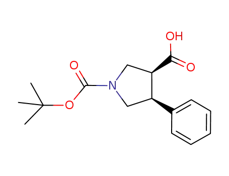 Molecular Structure of 884048-45-7 ((3S,4R)-1-(tert-butoxycarbonyl)-4-phenylpyrrolidine-3-carboxylic acid)