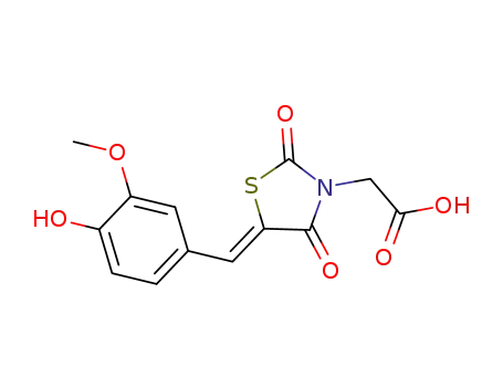Molecular Structure of 466652-58-4 ([5-(4-hydroxy-3-methoxybenzylidene)-2,4-dioxo-1,3-thiazolidin-3-yl]acetic acid)