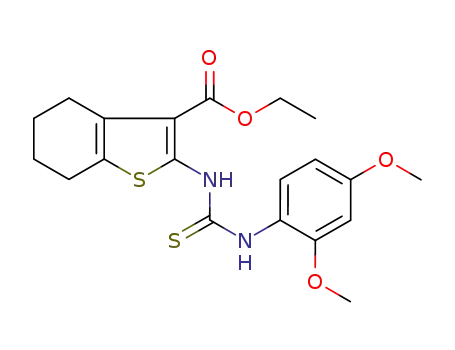 Molecular Structure of 895394-07-7 (2-[3-(2,4-dimethoxy-phenyl)-thioureido]-4,5,6,7-tetrahydro-benzo[<i>b</i>]thiophene-3-carboxylic acid ethyl ester)