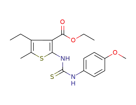 Molecular Structure of 934393-81-4 (4-ethyl-2-[3-(4-methoxy-phenyl)-thioureido]-5-methyl-thiophene-3-carboxylic acid ethyl ester)