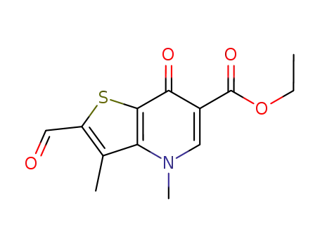 Molecular Structure of 566947-51-1 (Thieno[3,2-b]pyridine-6-carboxylic acid,
2-formyl-4,7-dihydro-3,4-dimethyl-7-oxo-, ethyl ester)