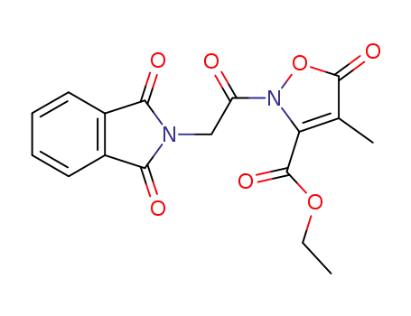 Molecular Structure of 197718-96-0 (3-Isoxazolecarboxylic acid,
2-[(1,3-dihydro-1,3-dioxo-2H-isoindol-2-yl)acetyl]-2,5-dihydro-4-methyl-
5-oxo-, ethyl ester)