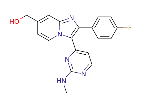 Molecular Structure of 918955-22-3 (Imidazo[1,2-a]pyridine-7-methanol,
2-(4-fluorophenyl)-3-[2-(methylamino)-4-pyrimidinyl]-)