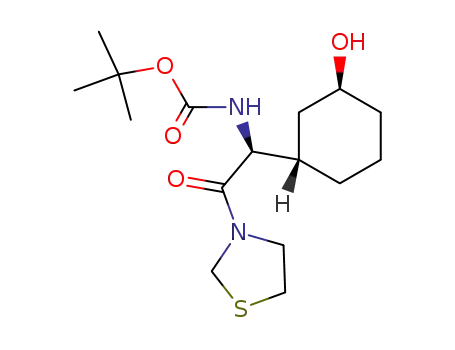 Molecular Structure of 677782-41-1 (Carbamic acid,
[(1S)-1-[(1S,3S)-3-hydroxycyclohexyl]-2-oxo-2-(3-thiazolidinyl)ethyl]-,
1,1-dimethylethyl ester)
