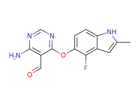 Molecular Structure of 951152-69-5 (4-amino-6-(4-fluoro-2-methyl-1H-indol-5-yloxy)-pyrimidine-5-carbaldehyde)