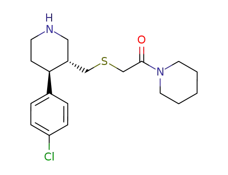 Molecular Structure of 896710-06-8 (2-[(3R,4S)-4-(4-Chloro-phenyl)-piperidin-3-ylmethylsulfanyl]-1-piperidin-1-yl-ethanone)
