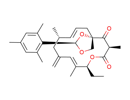 Molecular Structure of 666715-16-8 (1,3,9-Trioxaspiro[4.13]octadeca-11,16-diene-6,8-dione,
10-ethyl-7,11,15-trimethyl-13-methylene-2-(2,4,6-trimethylphenyl)-,
(2R,5S,7R,10S,11E,15S,16E)-)