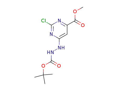 Molecular Structure of 880091-25-8 (4-Pyrimidinecarboxylic acid,
2-chloro-6-[2-[(1,1-dimethylethoxy)carbonyl]hydrazino]-, methyl ester)