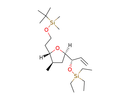 Molecular Structure of 537007-41-3 (Silane,
[[(1S)-1-[(2R,4R,5S)-5-[2-[[(1,1-dimethylethyl)dimethylsilyl]oxy]ethyl]tetra
hydro-4-methyl-2-furanyl]-2-propenyl]oxy]triethyl-)