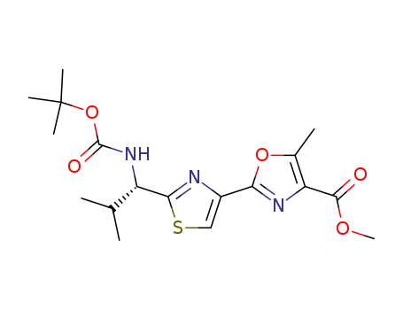 2-[2-(1-<i>tert</i>-butoxycarbonylamino-2-methyl-propyl)-thiazol-4-yl]-5-methyl-oxazole-4-carboxylic acid methyl ester
