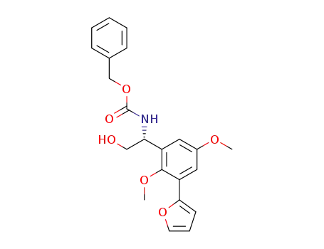 Molecular Structure of 873869-08-0 (Carbamic acid,
[(1R)-1-[3-(2-furanyl)-2,5-dimethoxyphenyl]-2-hydroxyethyl]-,
phenylmethyl ester)