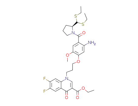 3-Quinolinecarboxylic acid,
1-[3-[5-amino-4-[[(2S)-2-[bis(ethylthio)methyl]-1-pyrrolidinyl]carbonyl]-2-
methoxyphenoxy]propyl]-6,7-difluoro-1,4-dihydro-4-oxo-, ethyl ester