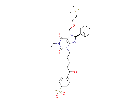 4-{5-[(1R,2S,4S)-8-Bicyclo[2.2.1]hept-2-yl-2,6-dioxo-1-propyl-7-(2-trimethylsilanyl-ethoxymethyl)-1,2,6,7-tetrahydro-purin-3-yl]-pentanoyl}-benzenesulfonyl fluoride