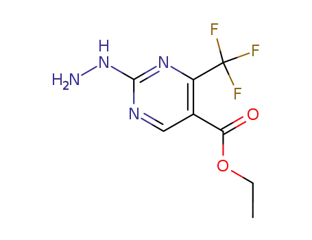 Molecular Structure of 188936-10-9 (5-Pyrimidinecarboxylic acid, 2-hydrazino-4-(trifluoromethyl)-, ethyl ester)