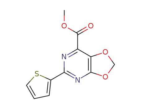 Molecular Structure of 766557-56-6 (5-thiophen-2-yl-[1,3]dioxolo[4,5-<i>d</i>]pyrimidine-7-carboxylic acid methyl ester)