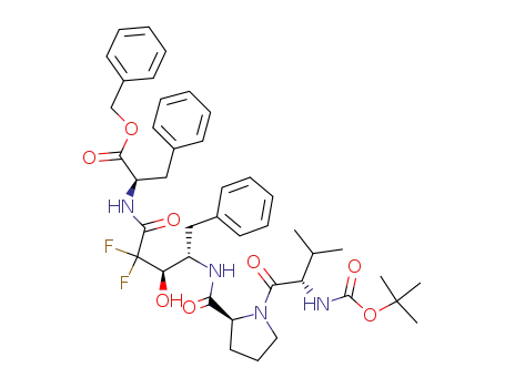 Molecular Structure of 191597-63-4 ((R)-2-((3R,4S)-4-{[(S)-1-((S)-2-tert-Butoxycarbonylamino-3-methyl-butyryl)-pyrrolidine-2-carbonyl]-amino}-2,2-difluoro-3-hydroxy-5-phenyl-pentanoylamino)-3-phenyl-propionic acid benzyl ester)