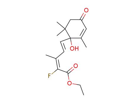 Molecular Structure of 188553-19-7 ((2E,4E)-2-Fluoro-5-(1-hydroxy-2,6,6-trimethyl-4-oxo-cyclohex-2-enyl)-3-methyl-penta-2,4-dienoic acid ethyl ester)