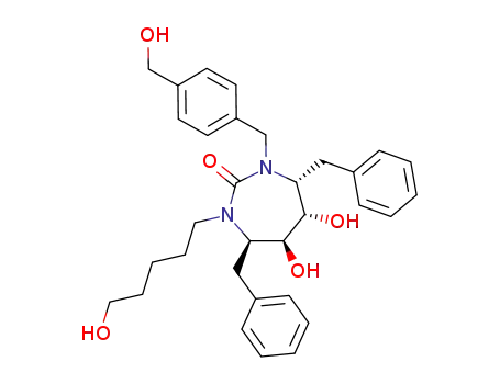 Molecular Structure of 167824-51-3 ((4R,5S,6S,7R)-4,7-dibenzyl-5,6-dihydroxy-1-[4-(hydroxymethyl)benzyl]-3-(5-hydroxypentyl)-1,3-diazepan-2-one)