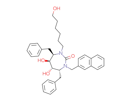 Molecular Structure of 167824-57-9 ((4R,5S,6S,7R)-4,7-dibenzyl-5,6-dihydroxy-1-(6-hydroxyhexyl)-3-(naphthalen-2-ylmethyl)-1,3-diazepan-2-one)