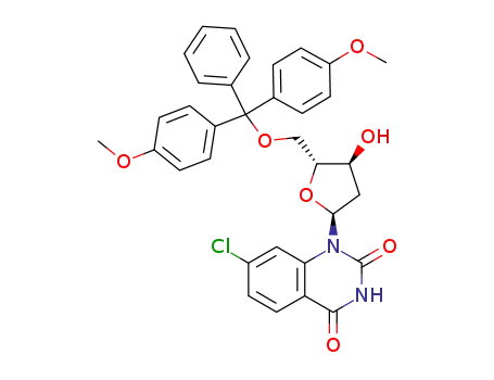 Molecular Structure of 192570-59-5 (1-[2-deoxy-5-(4,4'-dimethoxytrityl)-α-D-erythro-pentofuranosyl]-7-chloro-quinazoline-2,4(3H)-dione)
