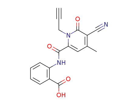 Molecular Structure of 181512-33-4 (2-[(5-Cyano-4-methyl-6-oxo-1-prop-2-ynyl-1,6-dihydro-pyridine-2-carbonyl)-amino]-benzoic acid)