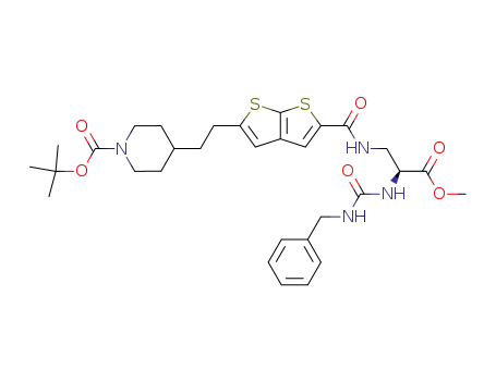 4-(2-{5-[(S)-2-(3-Benzyl-ureido)-2-methoxycarbonyl-ethylcarbamoyl]-thieno[2,3-b]thiophen-2-yl}-ethyl)-piperidine-1-carboxylic acid tert-butyl ester
