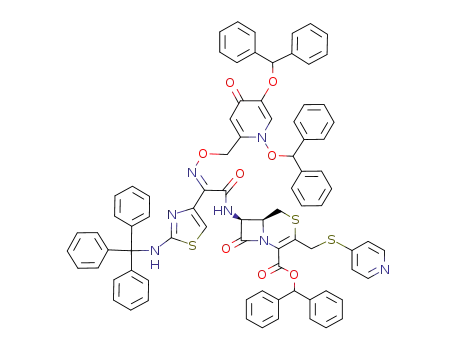 (6S,7S)-7-{2-[(Z)-1,5-Bis-benzhydryloxy-4-oxo-1,4-dihydro-pyridin-2-ylmethoxyimino]-2-[2-(trityl-amino)-thiazol-4-yl]-acetylamino}-8-oxo-3-(pyridin-4-ylsulfanylmethyl)-4-thia-1-aza-bicyclo[4.2.0]oct-2-ene-2-carboxylic acid benzhydryl ester