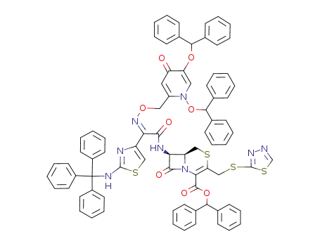 (6S,7S)-7-{2-[(Z)-1,5-Bis-benzhydryloxy-4-oxo-1,4-dihydro-pyridin-2-ylmethoxyimino]-2-[2-(trityl-amino)-thiazol-4-yl]-acetylamino}-8-oxo-3-([1,3,4]thiadiazol-2-ylsulfanylmethyl)-4-thia-1-aza-bicyclo[4.2.0]oct-2-ene-2-carboxylic acid benzhydryl ester