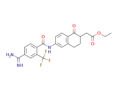 Molecular Structure of 267242-17-1 ([6-(4-carbamimidoyl-2-trifluoromethyl-benzoylamino)-1-oxo-1,2,3,4-tetrahydro-naphthalen-2-yl]-acetic acid ethyl ester)