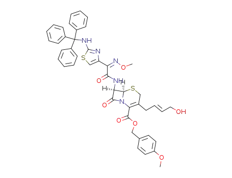 (6R,7R)-3-((E)-4-Hydroxy-but-2-enyl)-7-{2-[(Z)-methoxyimino]-2-[2-(trityl-amino)-thiazol-4-yl]-acetylamino}-8-oxo-5-thia-1-aza-bicyclo[4.2.0]oct-2-ene-2-carboxylic acid 4-methoxy-benzyl ester