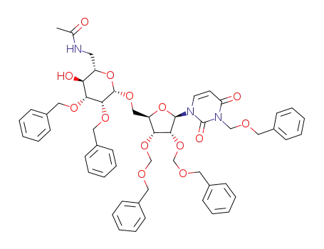 N-{(2S,3S,4R,5R,6S)-4,5-Bis-benzyloxy-6-[(2R,3R,4R,5R)-3,4-bis-benzyloxymethoxy-5-(3-benzyloxymethyl-2,4-dioxo-3,4-dihydro-2H-pyrimidin-1-yl)-tetrahydro-furan-2-ylmethoxy]-3-hydroxy-tetrahydro-pyran-2-ylmethyl}-acetamide