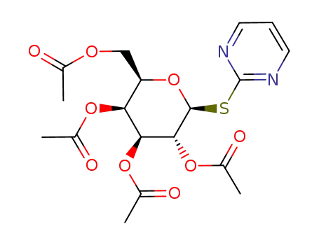 Molecular Structure of 171973-23-2 (Acetic acid (2S,3R,4S,5S,6R)-4,5-diacetoxy-6-acetoxymethyl-2-(pyrimidin-2-ylsulfanyl)-tetrahydro-pyran-3-yl ester)