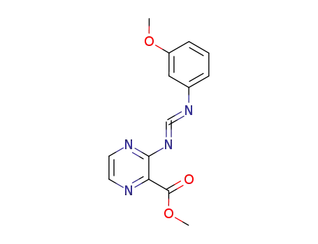 Molecular Structure of 1026907-50-5 (3-(3-Methoxy-phenyliminomethyleneamino)-pyrazine-2-carboxylic acid methyl ester)