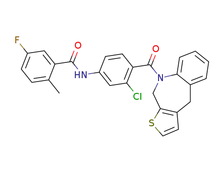 Molecular Structure of 205306-03-2 (N-[3-Chloro-4-(9,10-dihydro-4H-thieno[2,3-c]benzazepin-9-ylcarbonyl)phenyl]-5-fluoro-2-methylbenzamide)