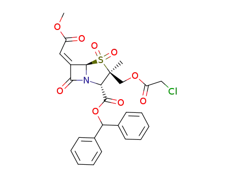 (2S,3R,5R)-3-(2-Chloro-acetoxymethyl)-6-[1-methoxycarbonyl-meth-(Z)-ylidene]-3-methyl-4,4,7-trioxo-4λ<sup>6</sup>-thia-1-aza-bicyclo[3.2.0]heptane-2-carboxylic acid benzhydryl ester