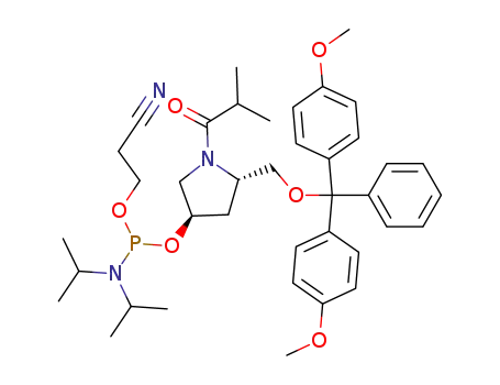 Diisopropyl-phosphoramidous acid (3R,5S)-5-[bis-(4-methoxy-phenyl)-phenyl-methoxymethyl]-1-isobutyryl-pyrrolidin-3-yl ester 2-cyano-ethyl ester