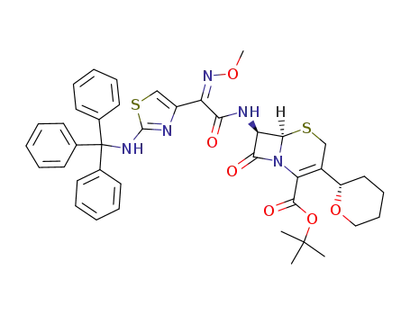 (6R,7R)-7-{2-[(Z)-Methoxyimino]-2-[2-(trityl-amino)-thiazol-4-yl]-acetylamino}-8-oxo-3-(S)-tetrahydro-pyran-2-yl-5-thia-1-aza-bicyclo[4.2.0]oct-2-ene-2-carboxylic acid tert-butyl ester