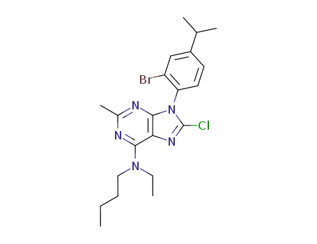 Molecular Structure of 288624-81-7 ([9-(2-bromo-4-isopropyl-phenyl)-8-chloro-2-methyl-9<i>H</i>-purin-6-yl]-butyl-ethyl-amine)