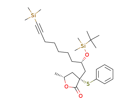 Molecular Structure of 152037-54-2 ((3R,5R)-3-[(S)-2-(tert-Butyl-dimethyl-silanyloxy)-9-trimethylsilanyl-non-8-ynyl]-5-methyl-3-phenylsulfanyl-dihydro-furan-2-one)