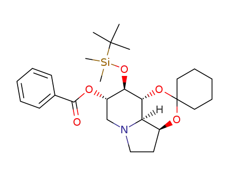 Molecular Structure of 156206-12-1 (Spirocyclohexane-1,2-1,3dioxino4,5,6-hiindolizin-8-ol, 9-(1,1-dimethylethyl)dimethylsilyloxyoctahydro-, benzoate (ester), 3aS-(3a.alpha.,8.alpha.,9.beta.,9a.beta.,9b.alpha.)-)