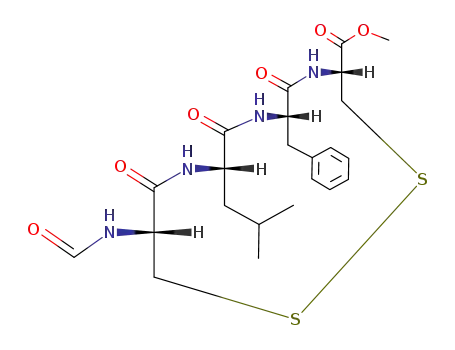 Molecular Structure of 153824-53-4 (formyl-cyclo(cysteinyl-leucyl-phenylalanyl-cysteinyl) methyl ester)