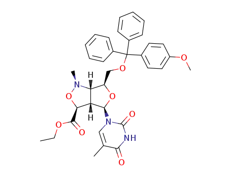 5'-O-(p-monomethoxytrityl)-2',3'-dideoxy-3'-N-2'-C-(N-(S)-methyl-5-(S)-ethoxycarbonyl-1,2-isoxazolidine)-ribothymidine