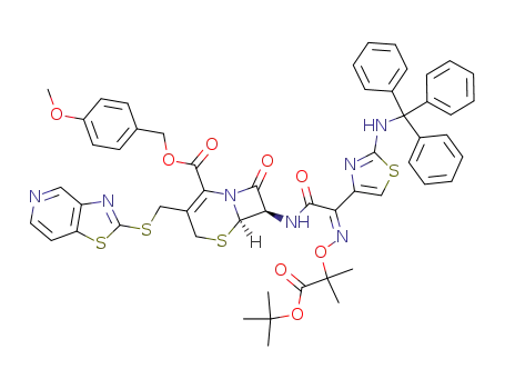 (6R,7R)-7-{2-[(Z)-1-tert-Butoxycarbonyl-1-methyl-ethoxyimino]-2-[2-(trityl-amino)-thiazol-4-yl]-acetylamino}-8-oxo-3-(thiazolo[4,5-c]pyridin-2-ylsulfanylmethyl)-5-thia-1-aza-bicyclo[4.2.0]oct-2-ene-2-carboxylic acid 4-methoxy-benzyl ester