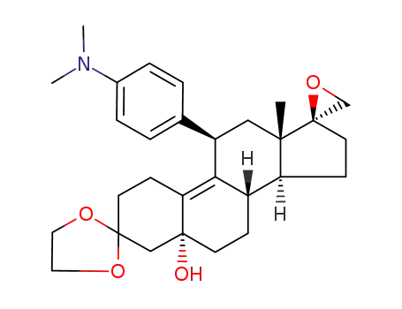 Molecular Structure of 93678-27-4 (3,3-ethylenedioxy-11β-[4-(N,N-dimethylamino)phenyl]spiro[estr-9-en-17β,2'-oxirane])