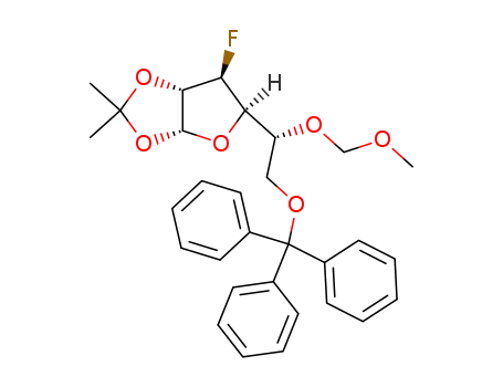 Molecular Structure of 122714-22-1 ((3aR,5R,6S,6aS)-6-Fluoro-5-((R)-1-methoxymethoxy-2-trityloxy-ethyl)-2,2-dimethyl-tetrahydro-furo[2,3-d][1,3]dioxole)