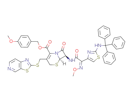 (6R,7R)-7-{2-[(Z)-Methoxyimino]-2-[2-(trityl-amino)-thiazol-4-yl]-acetylamino}-8-oxo-3-(thiazolo[5,4-c]pyridin-2-ylsulfanylmethyl)-5-thia-1-aza-bicyclo[4.2.0]oct-2-ene-2-carboxylic acid 4-methoxy-benzyl ester