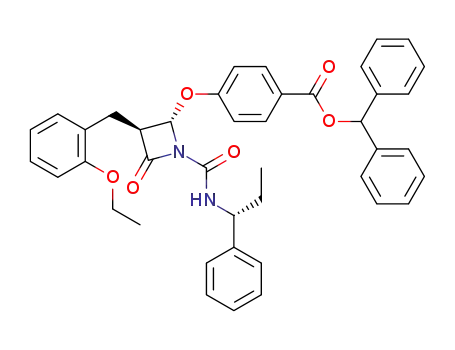 Molecular Structure of 256410-64-7 (4-[(2S,3S)-3-(2-Ethoxy-benzyl)-4-oxo-1-((R)-1-phenyl-propylcarbamoyl)-azetidin-2-yloxy]-benzoic acid benzhydryl ester)