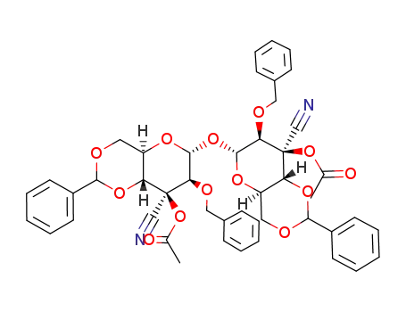 Acetic acid (4aR,6R,7S,8S,8aR)-6-((4aR,6R,7S,8S,8aR)-8-acetoxy-7-benzyloxy-8-cyano-2-phenyl-hexahydro-pyrano[3,2-d][1,3]dioxin-6-yloxy)-7-benzyloxy-8-cyano-2-phenyl-hexahydro-pyrano[3,2-d][1,3]dioxin-8-yl ester